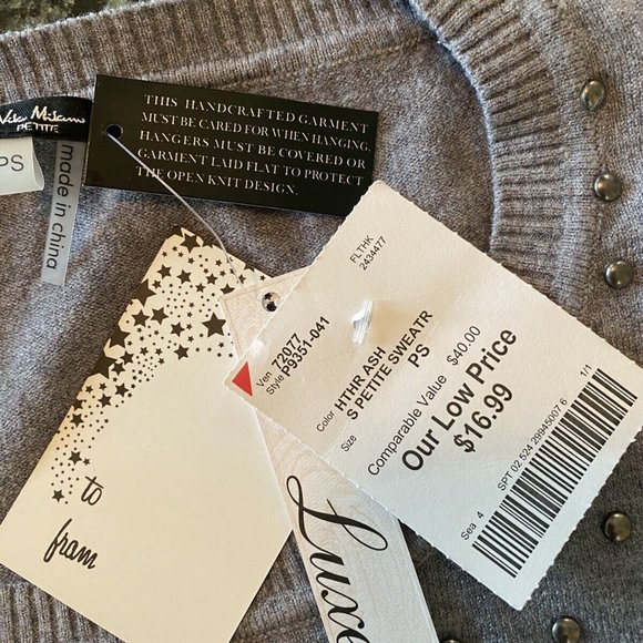 NWT women’s wool Studded sweater gray long sleeve size PS From Burlington Coat - Picture 6 of 8